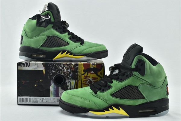 Nike Air Jordan 5 Retro Oregon SE Apple Green Black Yellow Strike CK6631 307 Mens Shoes